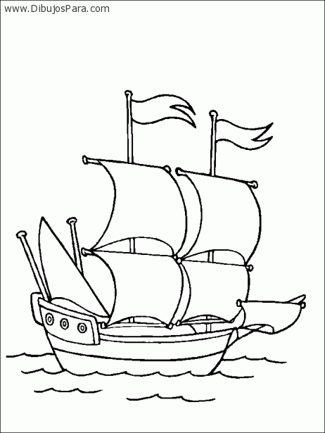 Dibujo de barco con dos banderas | Dibujos de Barcos para Pintar | Dibujos  para Colorear